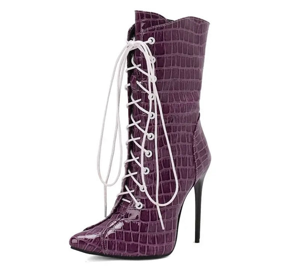 Women Fashion Color Pointed Toe Lace Up Ankle/Mid Calf Boots