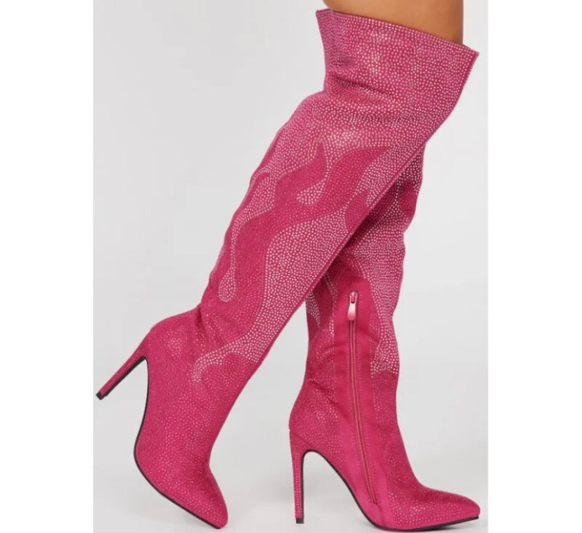 Women Fashion Suede Bling Knee High Boots