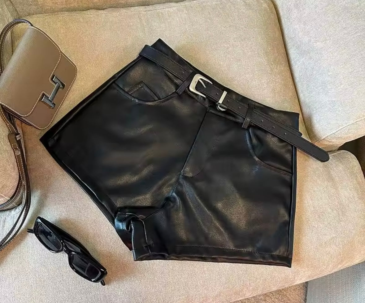 Women Fashion Animal Print PU Shorts
