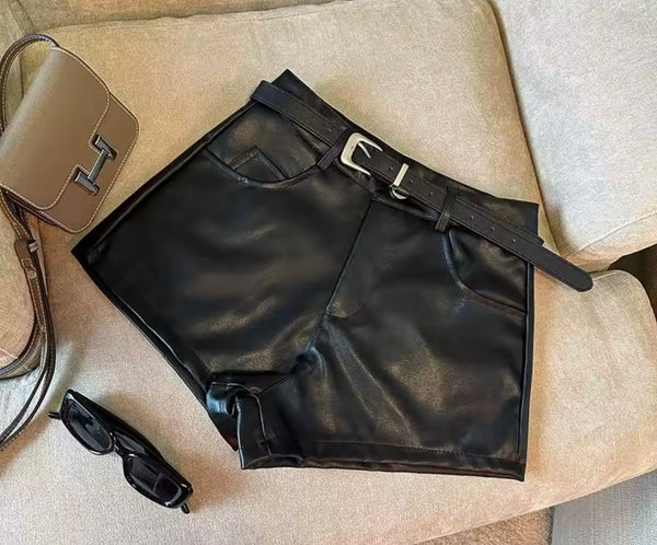 Women Fashion Animal Print PU Shorts