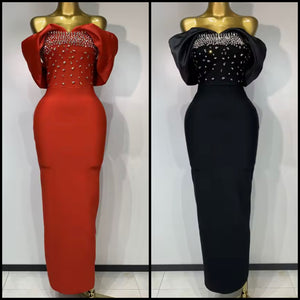 Women Strapless Rhinestone Patchwork Sexy Maxi Dress