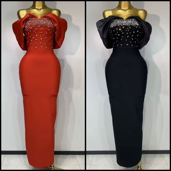 Women Strapless Rhinestone Patchwork Sexy Maxi Dress