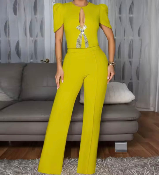 Women Fashion Bling Bow Short Sleeve Jumpsuit
