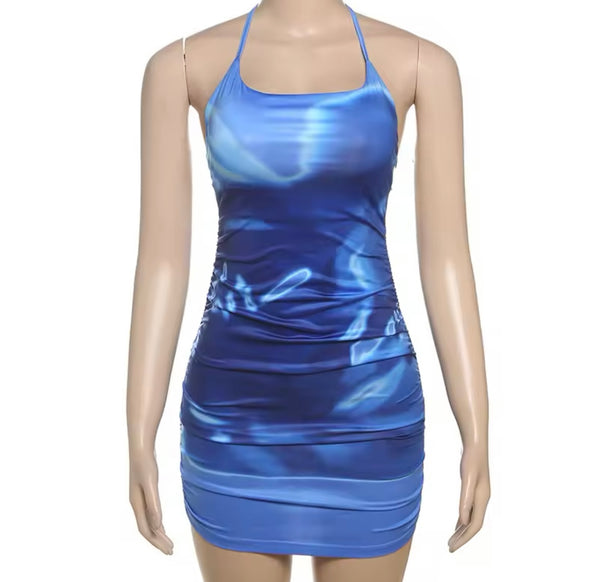 Women Sexy Halter Sleeveless Color Printed Dress