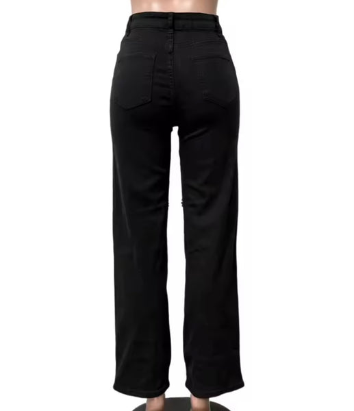 Women Fashion Beaded Cut Out Floral Denim Pants