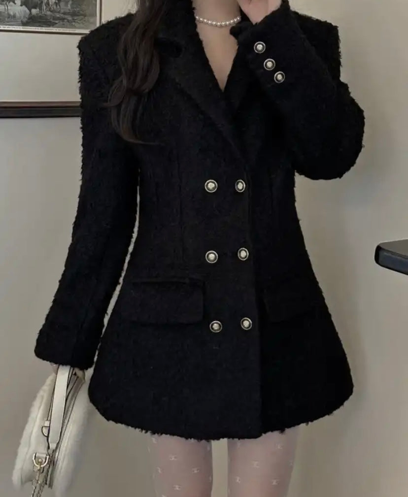 Women Fashion Double Breasted Woolen Trench Jacket