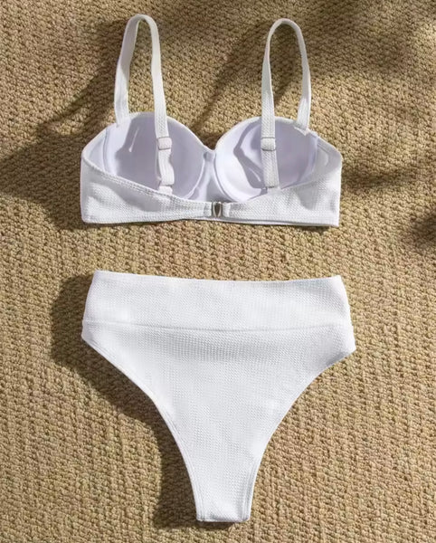 Women Sexy Fashion Ribbed Buckle Bikini Swimsuit