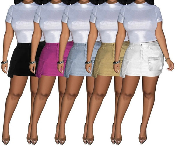 Women Fashion Solid Color Cargo Short Skirt