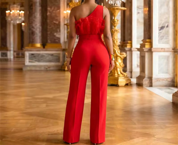Women Ruffled One Shoulder Sleeveless Jumpsuit
