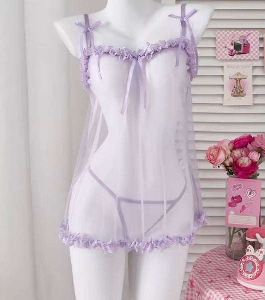 Women Sexy Sleeveless Ruffled Mesh Lingerie Set