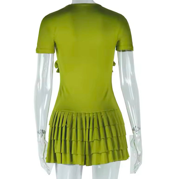 Women Sexy Ruffled Short Sleeve Solid Color Dress