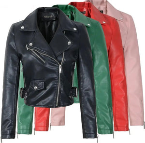 Women Color Fashion Faux Leather Jacket