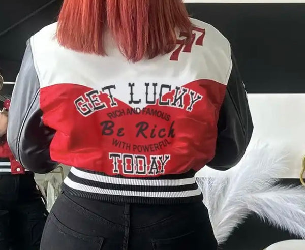 Women Fashion Color Patchwork Letter Print Varsity Jacket