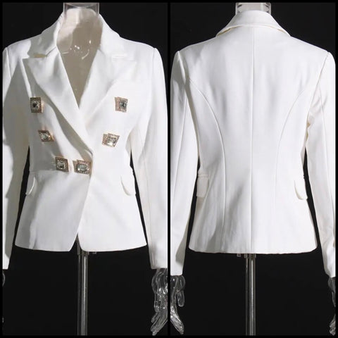 Women White Bling Fashion Full Sleeve Blazer Top