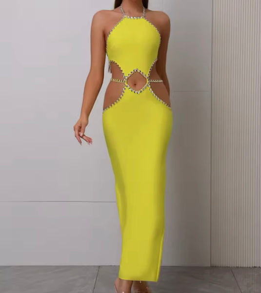 Women Sexy Halter Sleeveless Bling Patchwork Maxi Dress