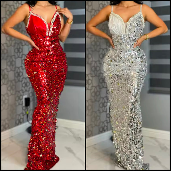 Women Sexy Sleeveless Sequins Maxi Dress