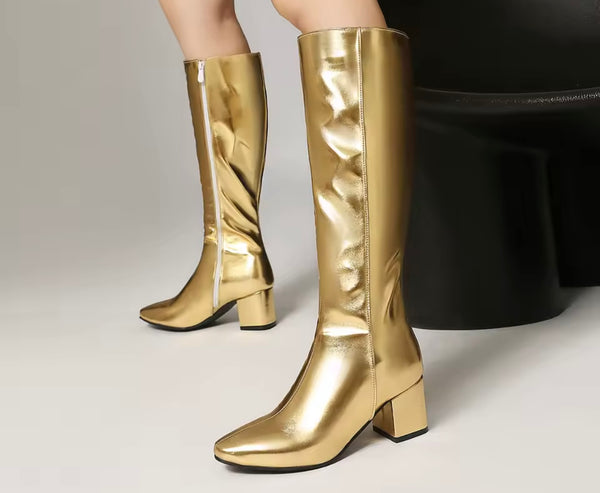 Women Pointed Toe Patent Leather Fashion Knee High Boots