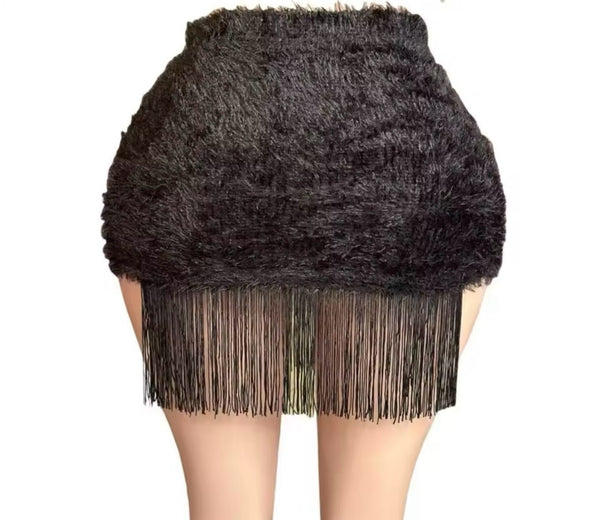 Women Sexy Strapless Cross Chain Lace Fringe Two Piece Skirt Set