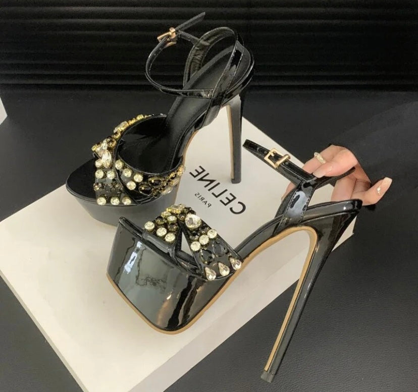 Women Fashion Crystal Platform Ankle Strap Sandals