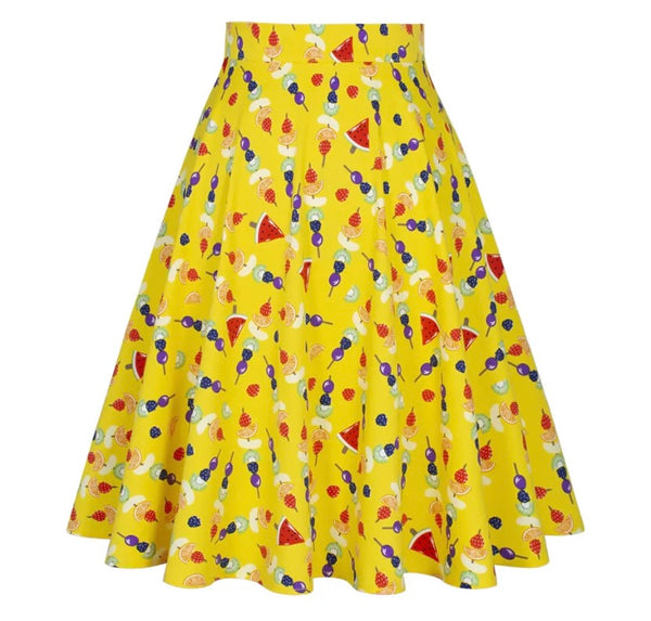 Women Yellow Fashion Fruit Print Pleated Skirt