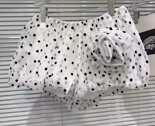 Women Sexy Sleeveless B&W Polka Dot Two Piece Skirt Set
