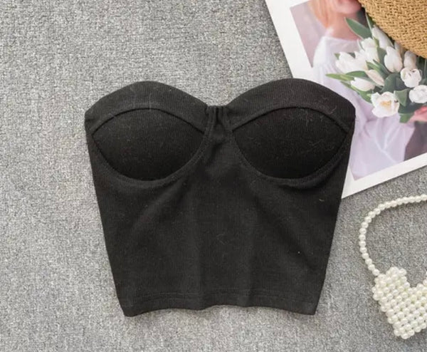 Women Sexy Strapless Solid Color Crop Top