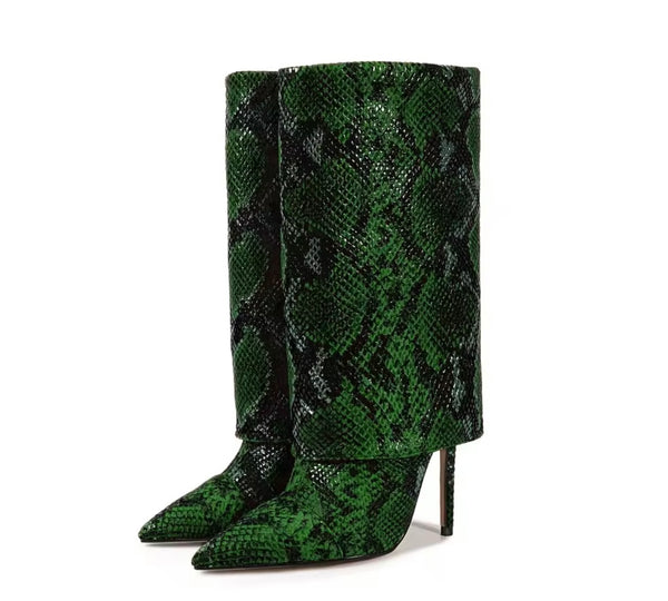 Women Fashion Animal Print Pointed Toe High Heel Boots