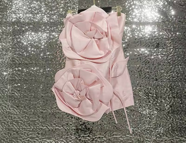 Women Sexy Strapless Flower Short Dress