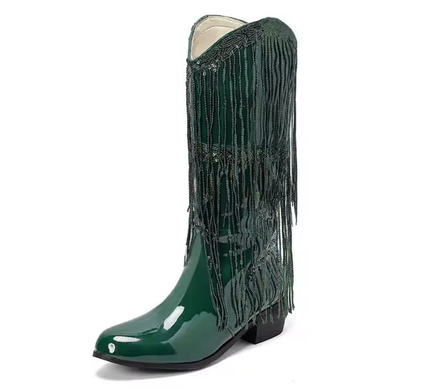 Women Fashion Color Fringe Tassel Western Boots