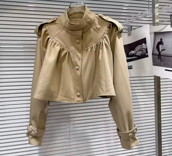 Women Fashion Khaki Button Up Two Piece Skirt Set