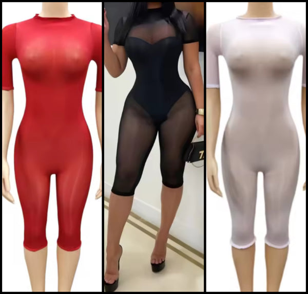 Women Sexy See Through Mesh Short Sleeve Romper