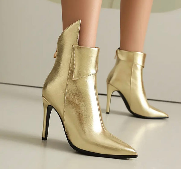 Women Fashion Pointed Toe Faux Leather Zip Up Ankle Boots