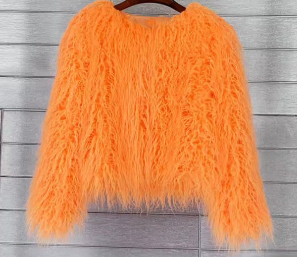Women Color Fashion Faux Fur Jacket