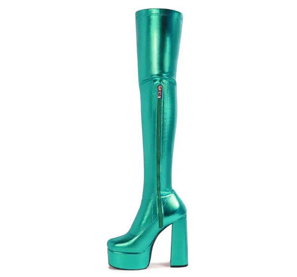 Women Fashion Color PU Platform Thigh High Boots