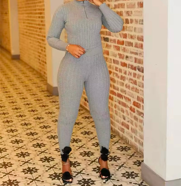 Women Fashion Sweater Full Sleeve Two Piece Pant Set