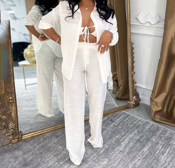 Women Color Sexy Full Sleeve Three Piece Pant Set
