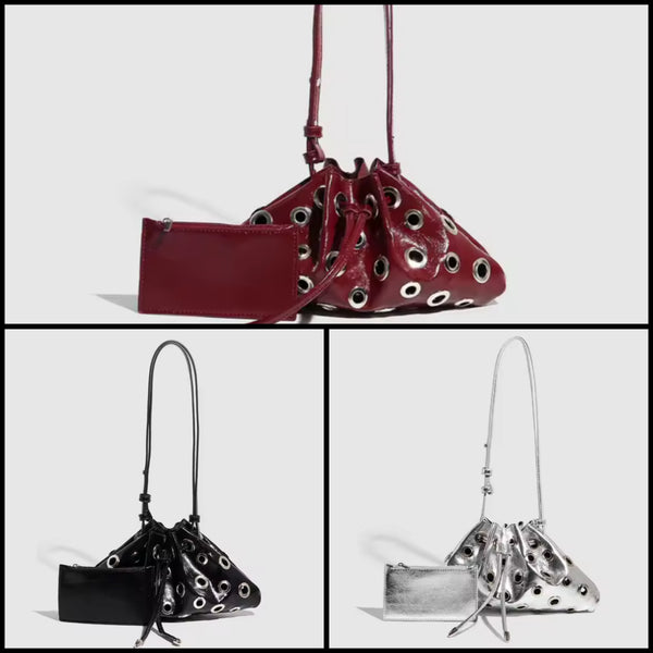 Women Fashion Faux Leather Rivet Mini Handbag Purse