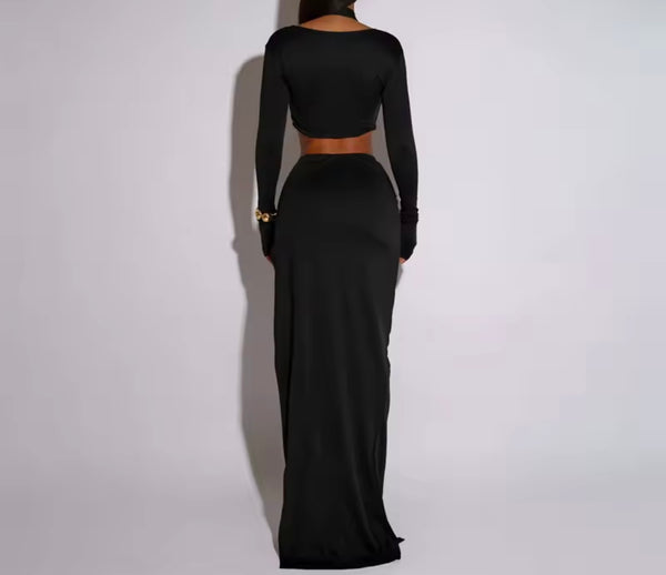 Women Sexy Choker Cut Out Full Sleeve Maxi Dress