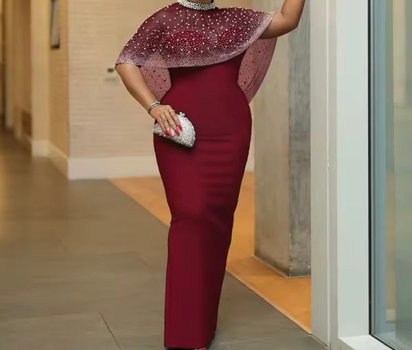 Women Bling Pearl Sleeveless Sexy Maxi Dress