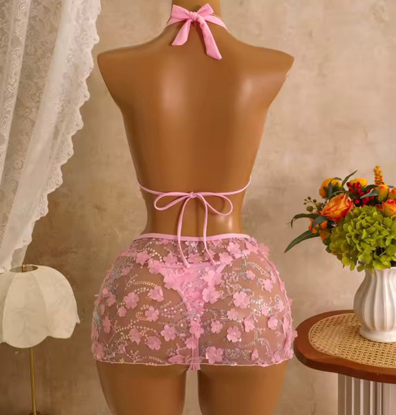 Women Sexy Floral Halter Bikini Cover Up Set
