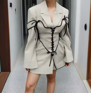 Women Sexy Fashion Lace Up Corset Full Sleeve Blazer Dress