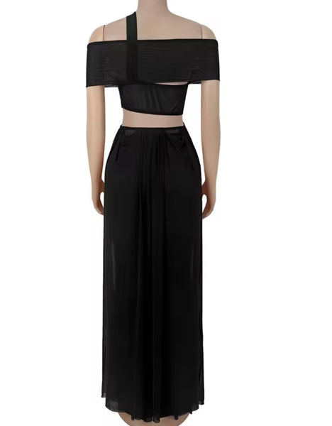 Women Sexy Off The Shoulder Cut Out Draped Maxi Dress