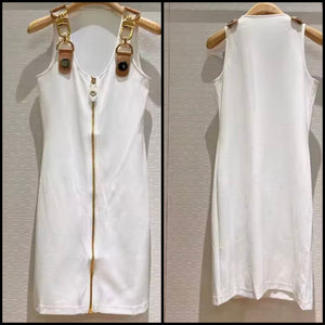 Women Fashion Gold Buckled Sleeveless Zip Up Dress