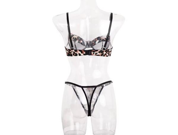 Women Sexy Leopard Mesh Lingerie Set
