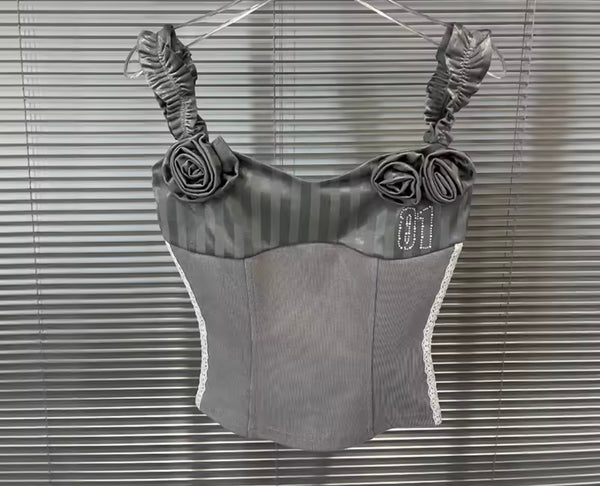 Women Gray Sleeveless Fashion Striped Two Piece Pant Set