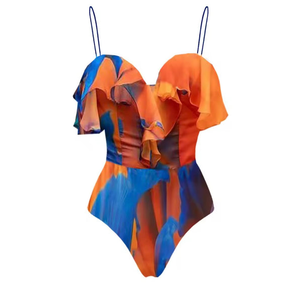 Women Sexy Colorful Ruffled Sweatsuit Cover Up Set
