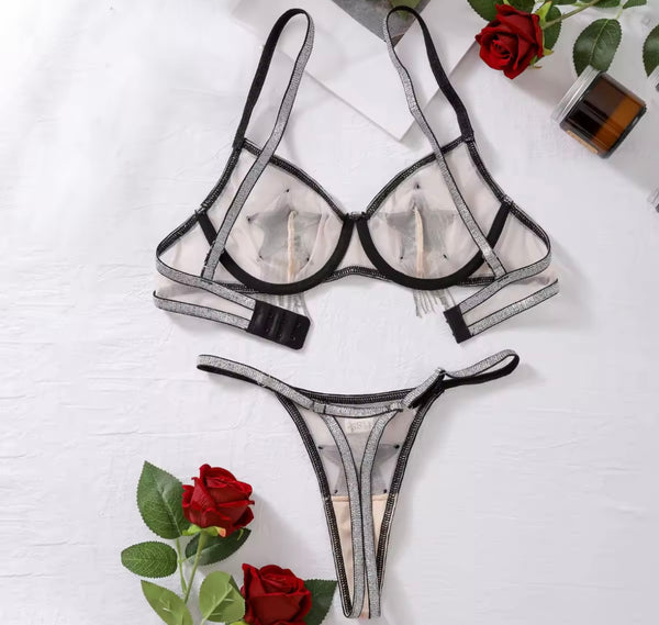 Women Sexy Bling Mesh Star Tassel Lingerie Set