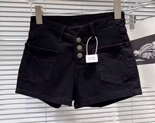 Women Fashion Button Up Pocket Denim Shorts