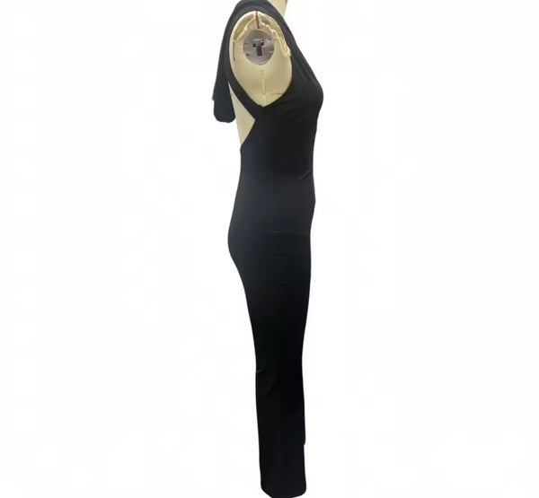 Women Black Sleeveless Hooded Open Back Jumpsuit