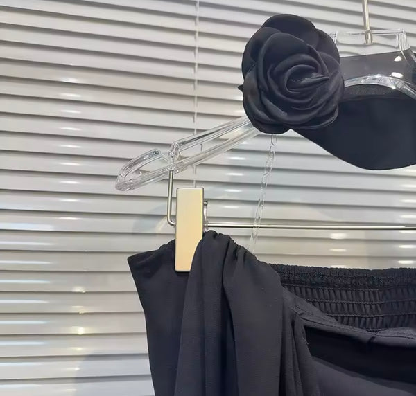 Women Black Sleeveless Mesh Fashion Two Piece Pant Set